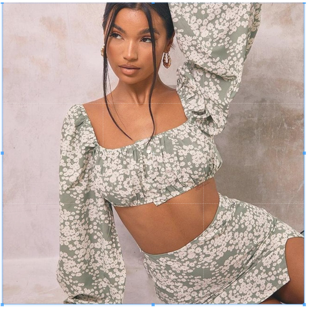 NWT Pretty Little Things Sage Green Floral Printed Woven 2 Piece US10